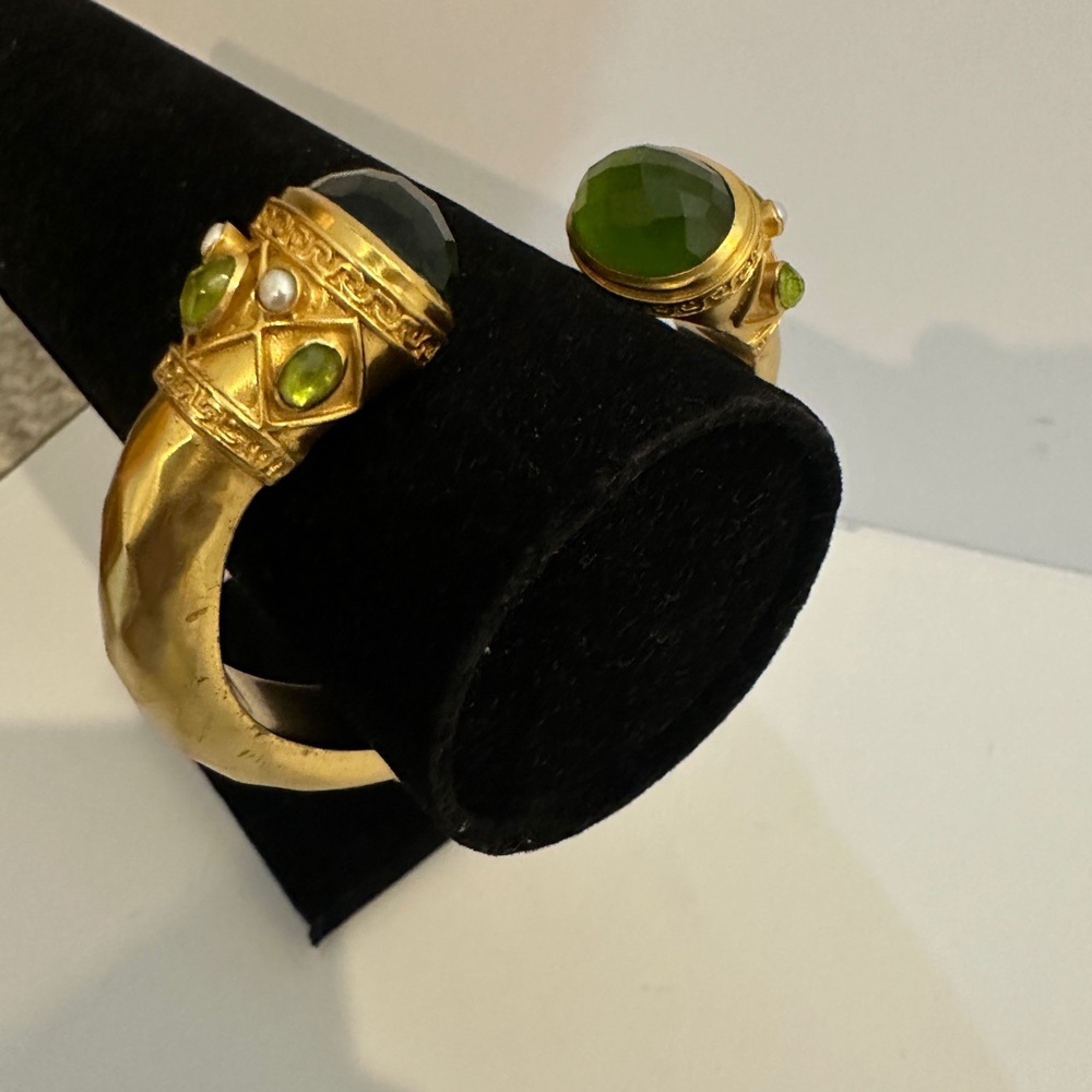 Julie Vos Elegant Palmetto Green Pearl and 24k Gold Plated Bracelet Regular Sz - Picture 2 of 11